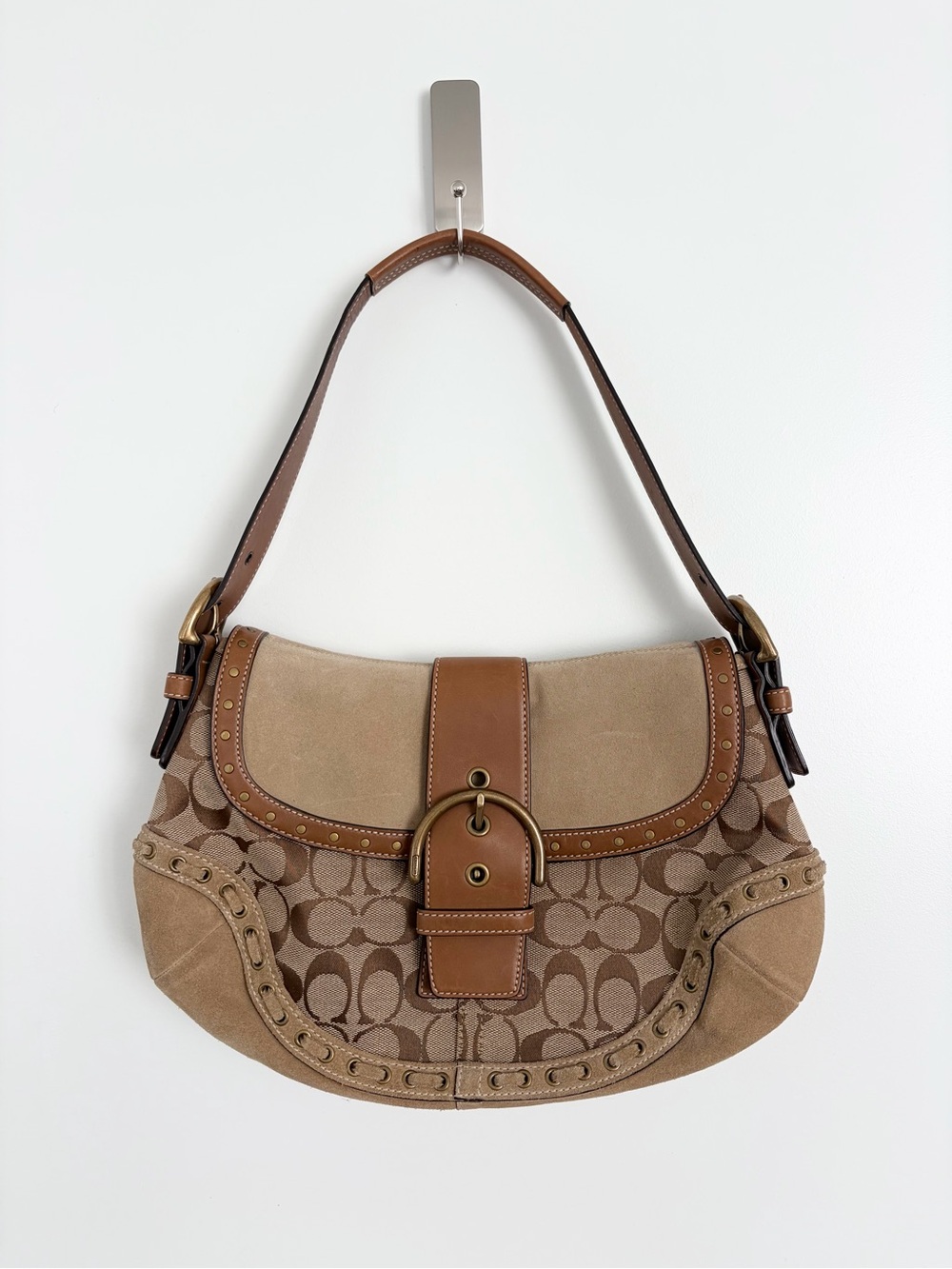 Coach Vintage Y2K Signature Canvas and Suede Shoulder Bag - Picture 1 of 15